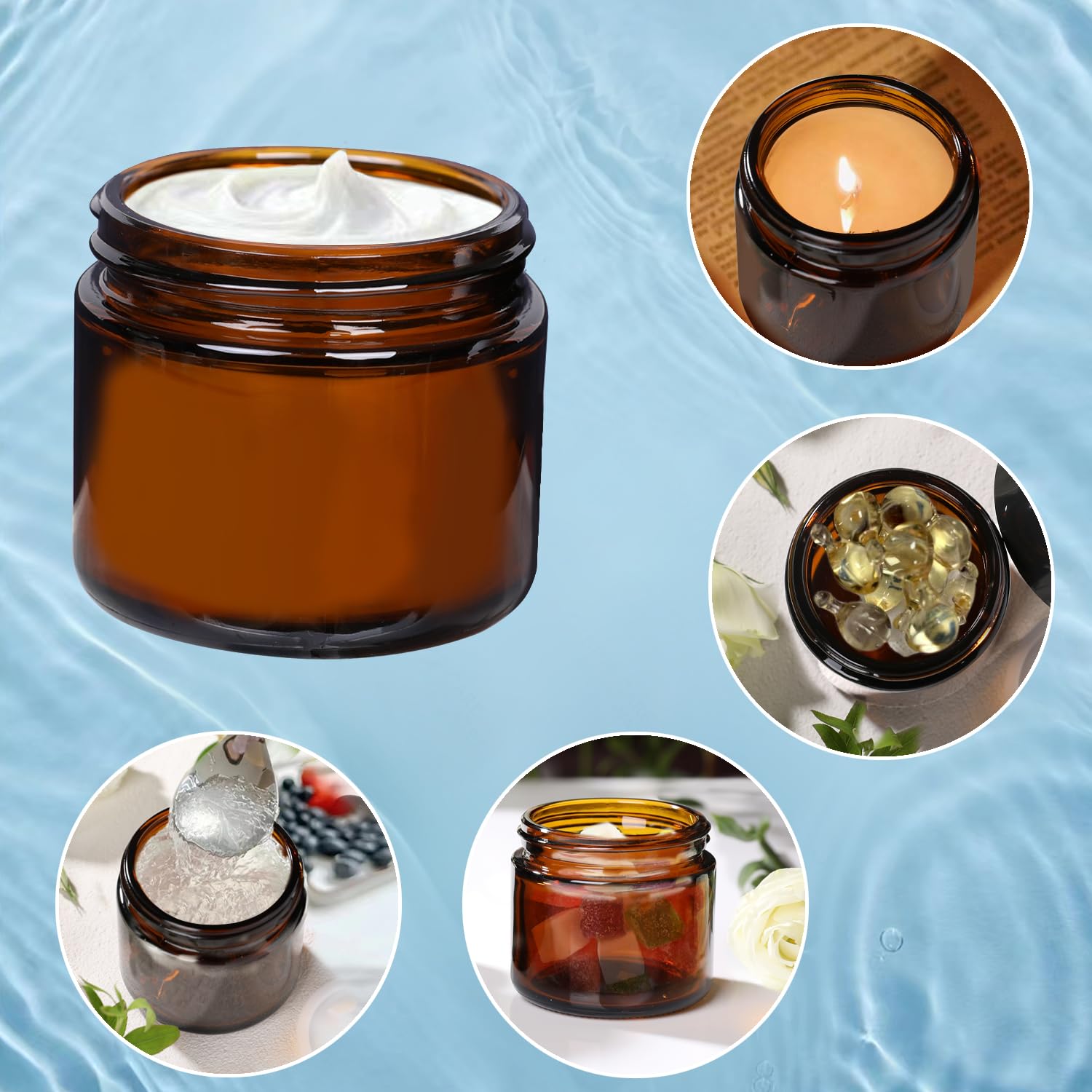 1 Oz Glass Jars With Lids,3 Pack Clear Small Glass Cosmetic Jars With Lids,60 Ml Empty Glass Makeup Containers For Sample, Cream